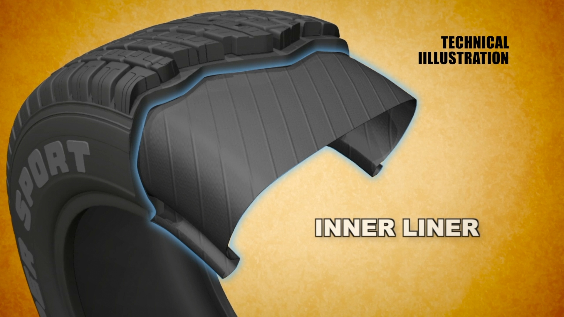Technical cutaway illustration of a tire inner liner.