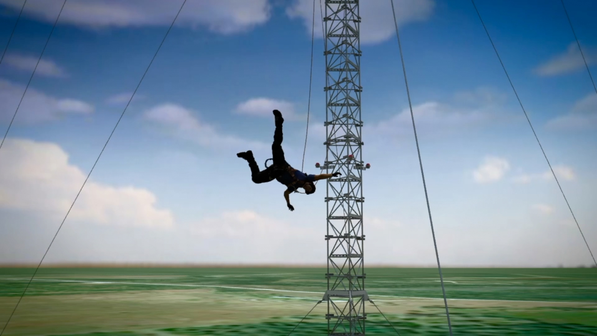 Industrial incident scene with a falling figure framed prominently in the hero image.